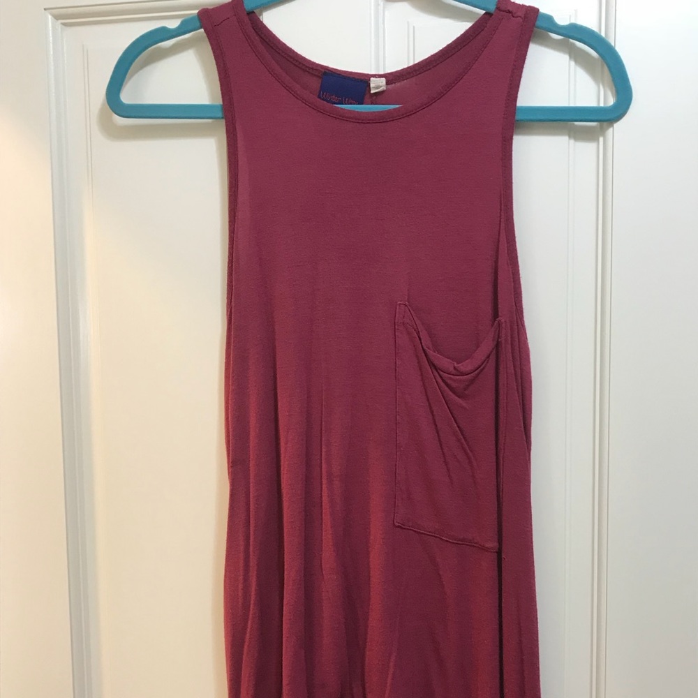 Long maroon tank with large front pocket